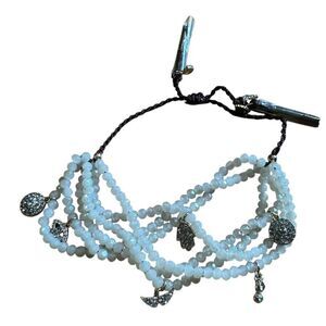 Revolve Marlyn Schiff White Beaded Tassel Trinket Pendant Bracelet